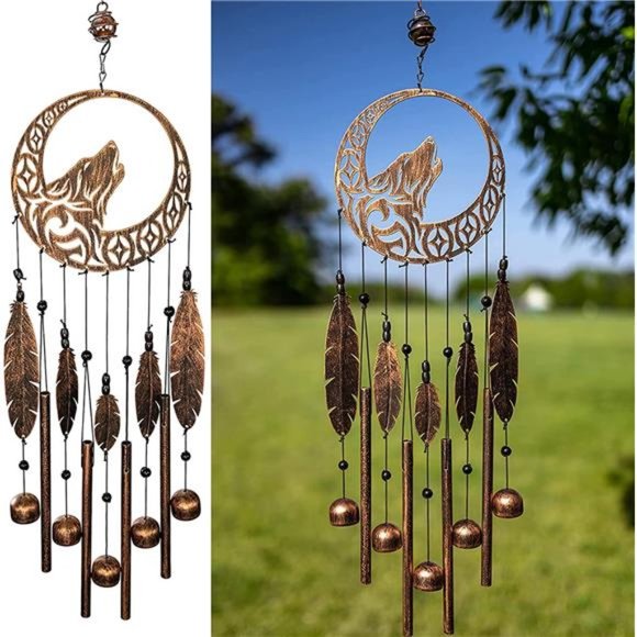 Wolf Dream Catchers Windchimes - Unique Wind Decorations with Deep Tone - Picture 1 of 6